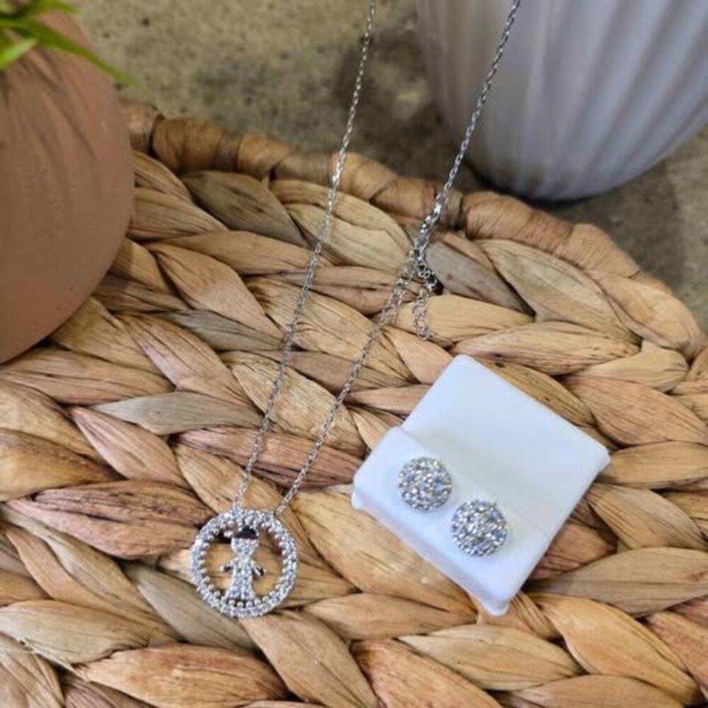 Moissanite Pendant Necklace and Stud Earring Set